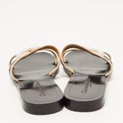 Pre Owned Dior Silver Patent Leather Snake Strap Slide Flats Size 40