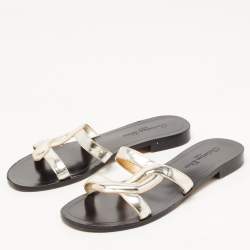Pre Owned Dior Silver Patent Leather Snake Strap Slide Flats Size 40