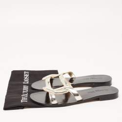 Pre Owned Dior Silver Patent Leather Snake Strap Slide Flats Size 40