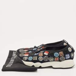 Pre Owned Dior Black Mesh Beaded Embroidered Fusion Sneakers Size 38