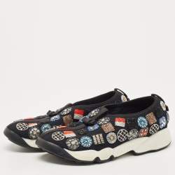 Pre Owned Dior Black Mesh Beaded Embroidered Fusion Sneakers Size 38