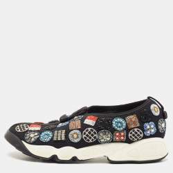 Pre Owned Dior Black Mesh Beaded Embroidered Fusion Sneakers Size 38