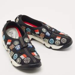 Pre Owned Dior Black Mesh Beaded Embroidered Fusion Sneakers Size 38