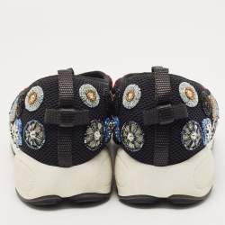 Pre Owned Dior Black Mesh Beaded Embroidered Fusion Sneakers Size 38