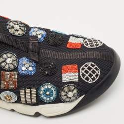 Pre Owned Dior Black Mesh Beaded Embroidered Fusion Sneakers Size 38