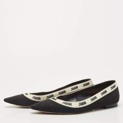 Pre Owned Dior Black/White Canvas J'adior Ballet Flats Size 38