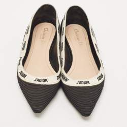 Pre Owned Dior Black/White Canvas J'adior Ballet Flats Size 38