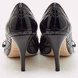 Pre Owned Dior Black Cannage Patent Leather Miss Dior Bow Peep Toe Pumps Size 35.5