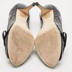 Pre Owned Dior Black Cannage Patent Leather Miss Dior Bow Peep Toe Pumps Size 35.5