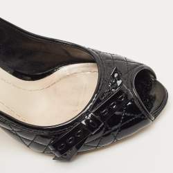 Pre Owned Dior Black Cannage Patent Leather Miss Dior Bow Peep Toe Pumps Size 35.5