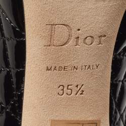 Pre Owned Dior Black Cannage Patent Leather Miss Dior Bow Peep Toe Pumps Size 35.5