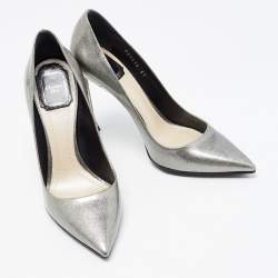 Pre Owned Dior Silver Glitter Patent Leather Pointed Toe Pumps 37