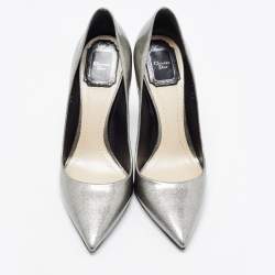 Pre Owned Dior Silver Glitter Patent Leather Pointed Toe Pumps 37
