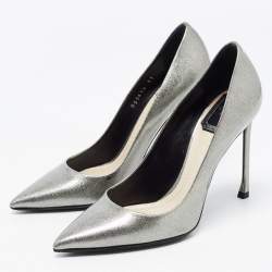 Pre Owned Dior Silver Glitter Patent Leather Pointed Toe Pumps 37