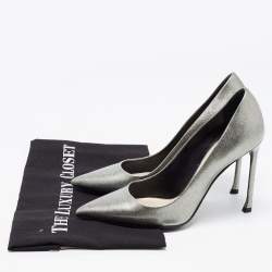 Pre Owned Dior Silver Glitter Patent Leather Pointed Toe Pumps 37