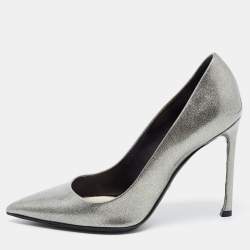 Pre Owned Dior Silver Glitter Patent Leather Pointed Toe Pumps 37