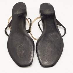 Pre Owned Dior Black Satin Embellished T Strap Flat Sandals Size 39