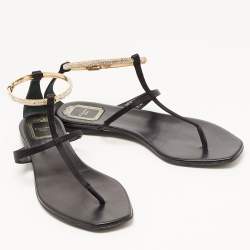 Pre Owned Dior Black Satin Embellished T Strap Flat Sandals Size 39