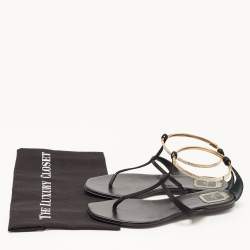 Pre Owned Dior Black Satin Embellished T Strap Flat Sandals Size 39