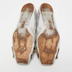 Dior Silver Leather Bow Ballet Flats Size 38