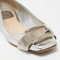 Dior Silver Leather Bow Ballet Flats Size 38