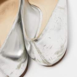 Dior Silver Leather Bow Ballet Flats Size 38