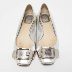 Dior Silver Leather Bow Ballet Flats Size 38