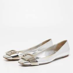 Dior Silver Leather Bow Ballet Flats Size 38
