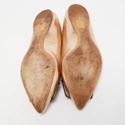 Pre Owned Dior Rose Gold Patent Leather Bow Ballet Flats Size 38