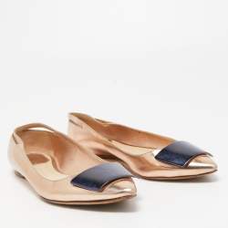 Pre Owned Dior Rose Gold Patent Leather Bow Ballet Flats Size 38