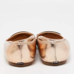 Pre Owned Dior Rose Gold Patent Leather Bow Ballet Flats Size 38