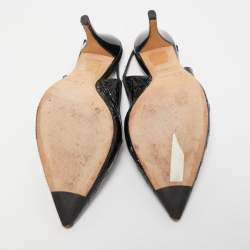 Dior Black Cannage Patent and Leather Bow CD Logo Slingback Pumps Size 38