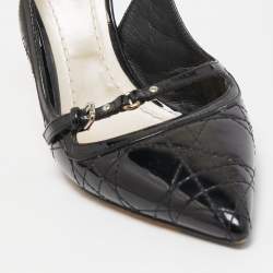 Dior Black Cannage Patent and Leather Bow CD Logo Slingback Pumps Size 38