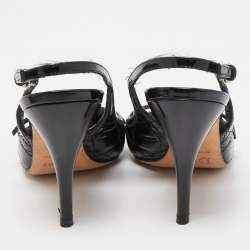 Dior Black Cannage Patent and Leather Bow CD Logo Slingback Pumps Size 38