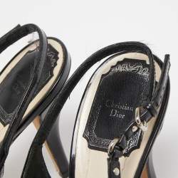Dior Black Cannage Patent and Leather Bow CD Logo Slingback Pumps Size 38