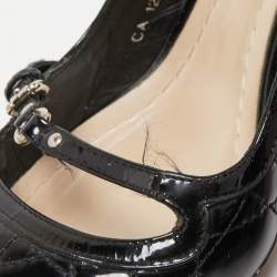 Dior Black Cannage Patent and Leather Bow CD Logo Slingback Pumps Size 38