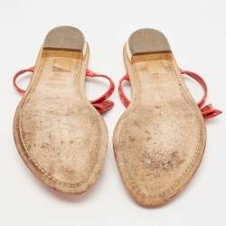 Dior Coral Red Leather Cannage Bow Thong Flats Size 39