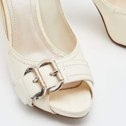 Pre Owned Dior Cream Leather Buckle Peep Toe Platform Pumps Size 39.5