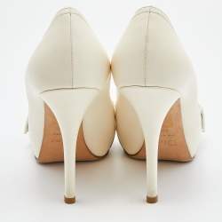 Pre Owned Dior Cream Leather Buckle Peep Toe Platform Pumps Size 39.5