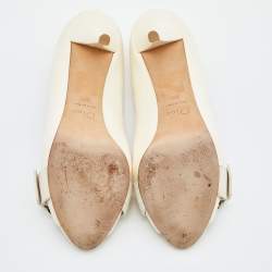 Pre Owned Dior Cream Leather Buckle Peep Toe Platform Pumps Size 39.5