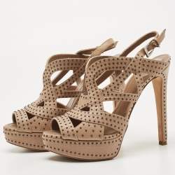 Dior Beige Leather studded Platform Ankle Strap Sandals Size 39.5