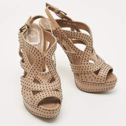 Dior Beige Leather studded Platform Ankle Strap Sandals Size 39.5