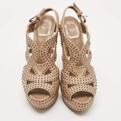 Dior Beige Leather studded Platform Ankle Strap Sandals Size 39.5
