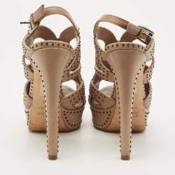 Dior Beige Leather studded Platform Ankle Strap Sandals Size 39.5