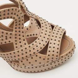 Dior Beige Leather studded Platform Ankle Strap Sandals Size 39.5