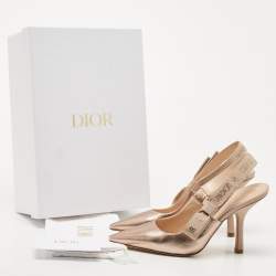 Pre Owned Dior Gold Leather and Canvas J'adior Bow Slingback Pumps Size 37