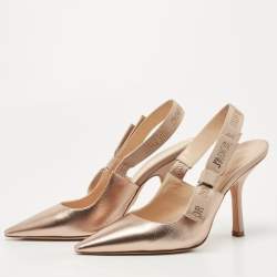 Pre Owned Dior Gold Leather and Canvas J'adior Bow Slingback Pumps Size 37