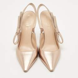 Pre Owned Dior Gold Leather and Canvas J'adior Bow Slingback Pumps Size 37
