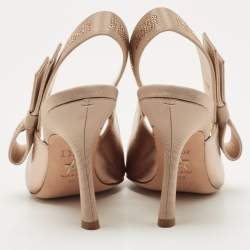 Pre Owned Dior Gold Leather and Canvas J'adior Bow Slingback Pumps Size 37