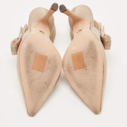 Pre Owned Dior Gold Leather and Canvas J'adior Bow Slingback Pumps Size 37